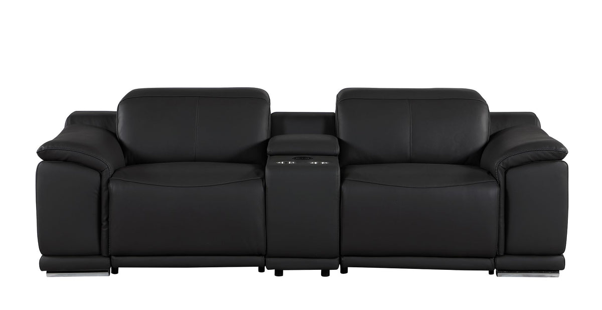 9762 Divanitalia 3-Piece Modular Power Reclining Console Loveseat with 2 Power Recliners in Top Grain Italian Leather - Black - SKU 9762-BLACK-3.2-HT - view 5