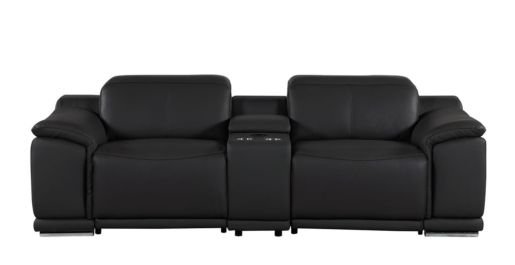 9762 Divanitalia 3-Piece Modular Power Reclining Console Loveseat with 2 Power Recliners in Top Grain Italian Leather