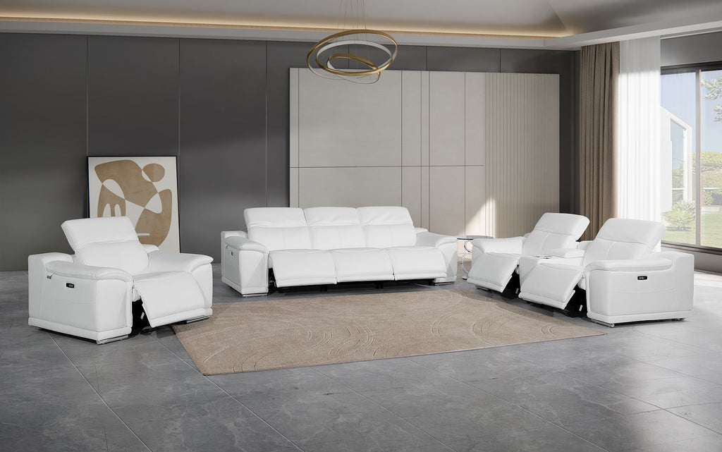 9762 Divanitalia 7-Piece Modular Power Reclining Sofa, Loveseat and Chair Set with 6 Power Recliners in Top Grain Italian Leather - White - SKU 9762-WHITE-7.6-HT-3PC - view 2