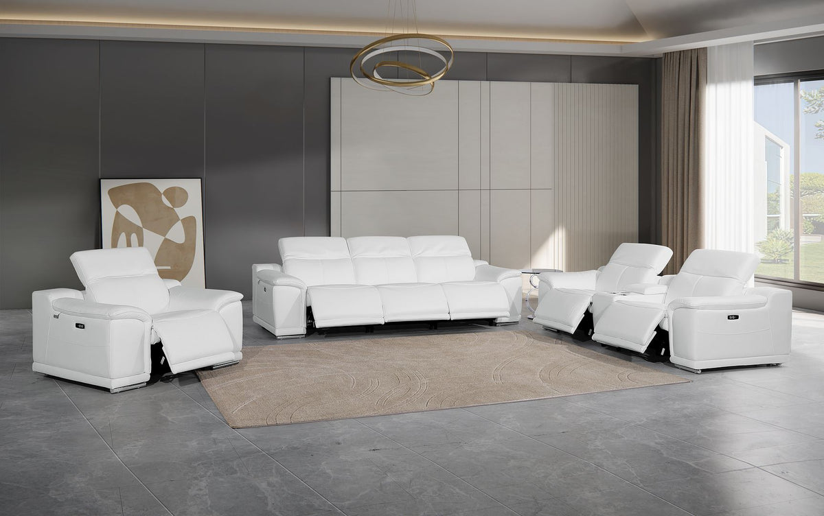 9762 Divanitalia 7-Piece Modular Power Reclining Sofa, Loveseat and Chair Set with 6 Power Recliners in Top Grain Italian Leather - White - SKU 9762-WHITE-7.6-HT-3PC - view 2