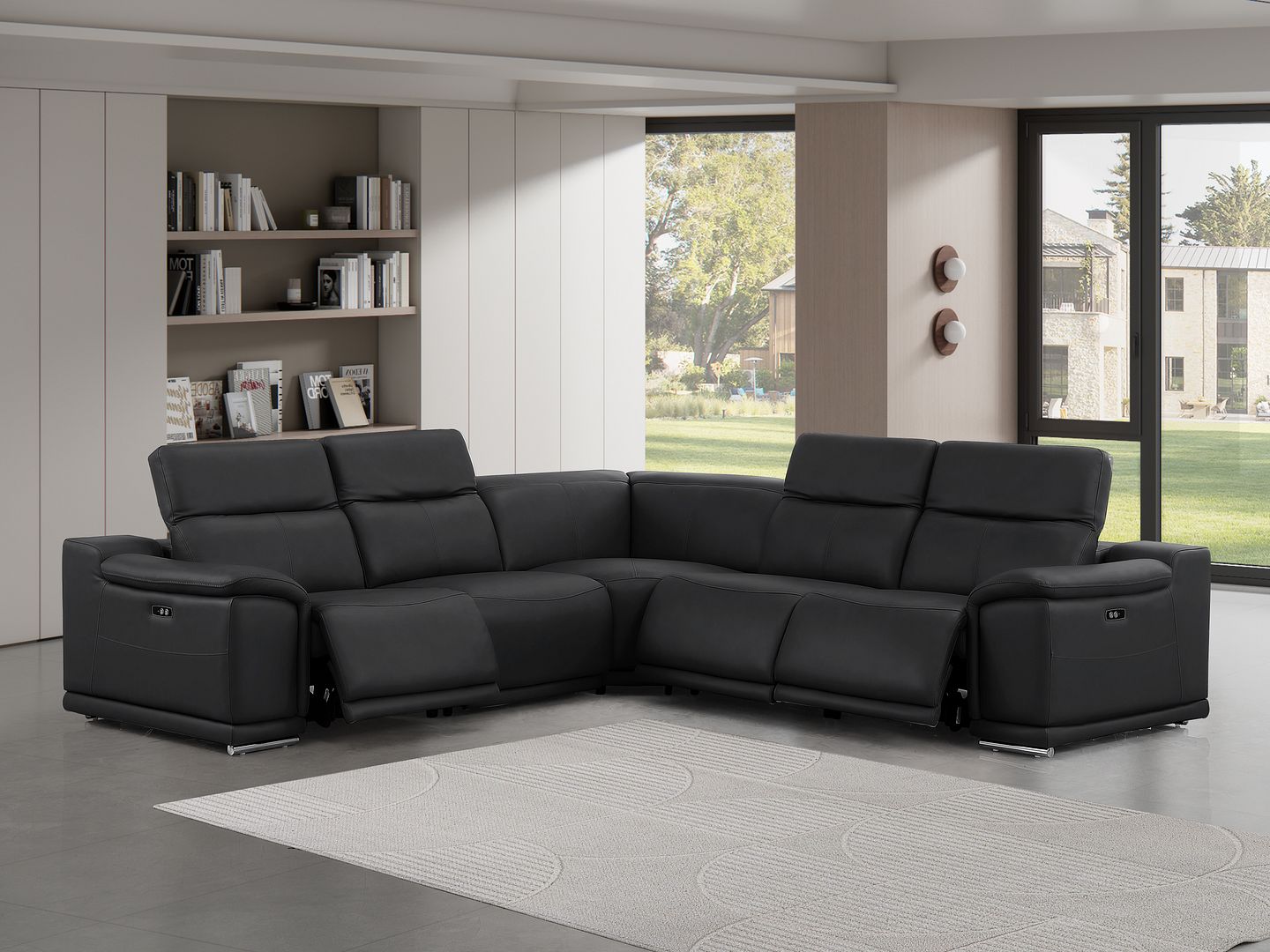 2679 5-Piece L-Shaped Power Reclining Sectional Sofa in Genuine Leather - 3 Recliners