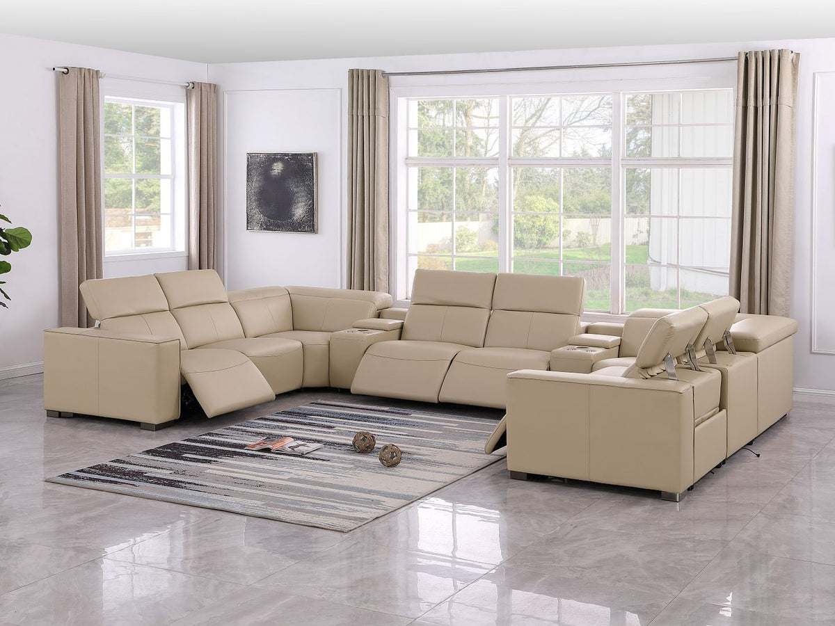 1208 10 Piece U-Shaped Leather Sectional Sofa with 4 Power Recliners & Power Headrest - Beige - SKU 1208-BEIGE-10PC-4PWR-U-SECTIONAL-GROUP - view 2