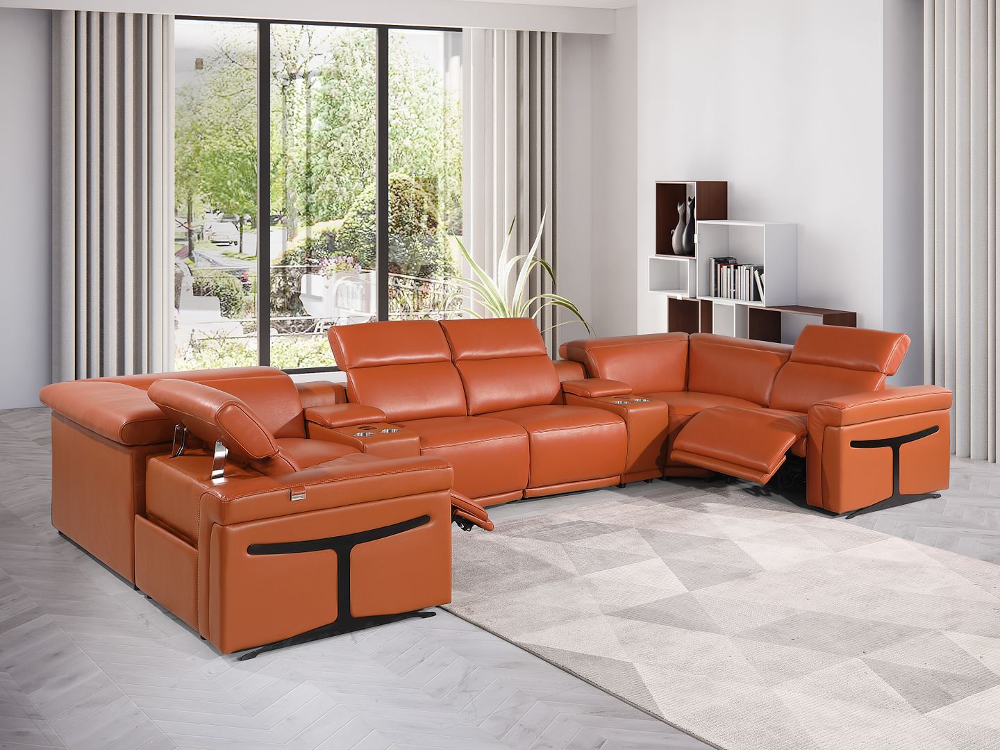 1126 Divanitalia 8-Piece U-Shaped Sectional Sofa in Top Grain Italian Leather with 2 Power Recliners & Power Headrests
