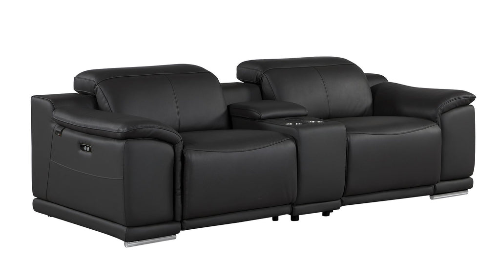 9762 Divanitalia 3-Piece Modular Power Reclining Console Loveseat with 2 Power Recliners in Top Grain Italian Leather