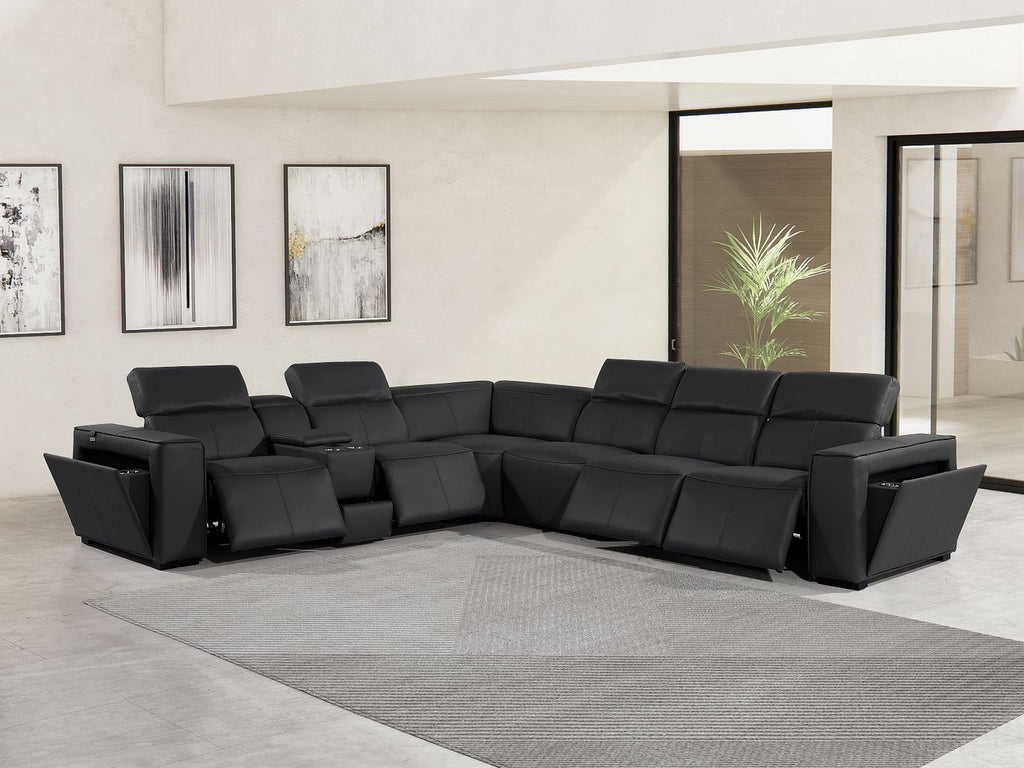 1224 Divanitalia 7-Piece L-Shaped Sectional Sofa in Top Grain Italian Leather with 4 Power Recliners & Power Headrests