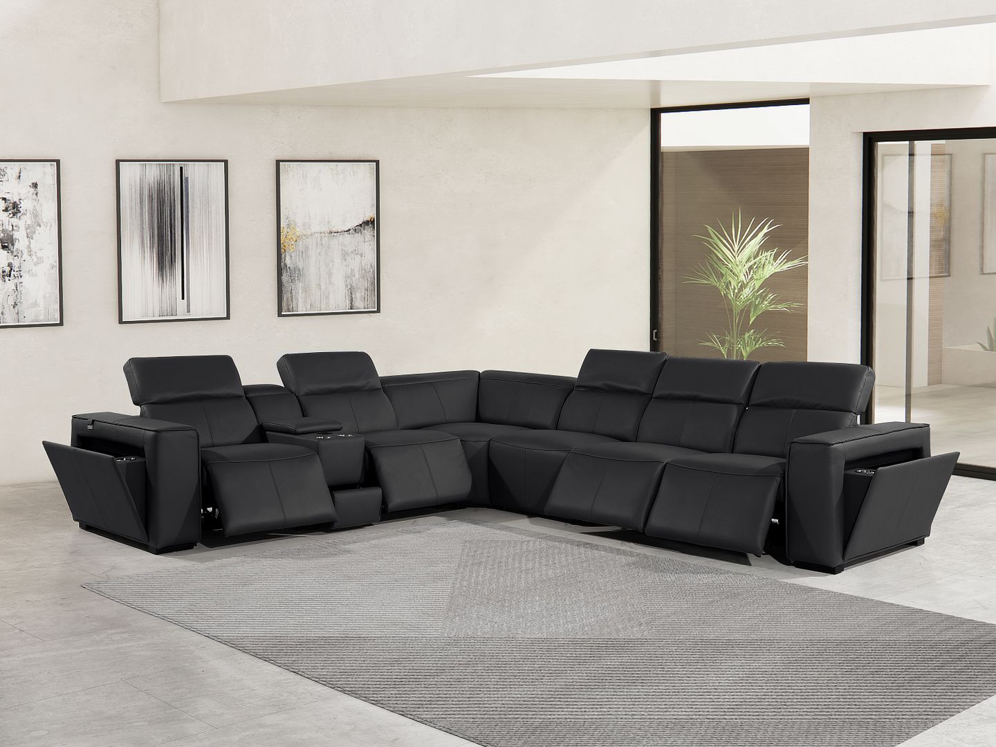 1224 Divanitalia 7-Piece L-Shaped Sectional Sofa in Top Grain Italian Leather with 4 Power Recliners & Power Headrests
