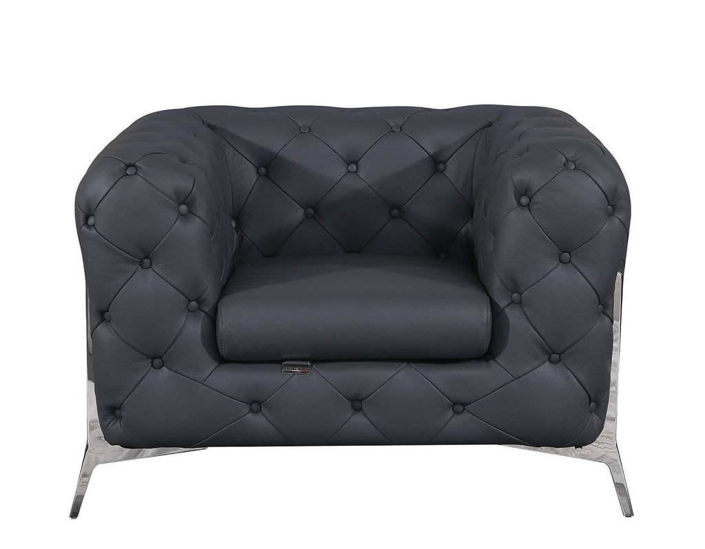 970 Divanitalia 3-Piece Sofa Set in Top-grain Italian Leather - Dark Grey - SKU 970- DARK GRAY 3PC (S/CH/CH) - GROUP - view 3