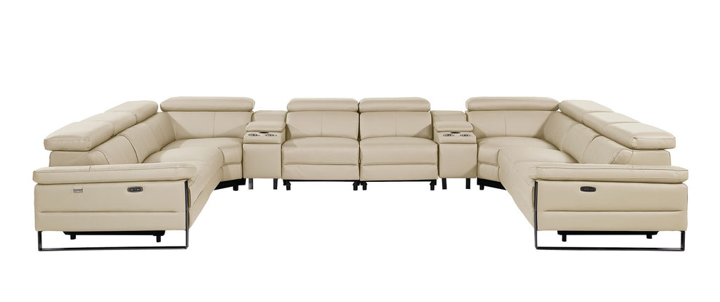 1246 Divanitalia 10-Piece U-Shaped Modular Power Reclining Sectional Sofa with 4 Power Recliners and Power Headrests - Top Grain Italian Leather