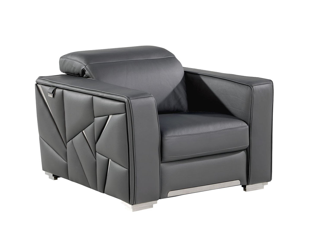 1120 Divanitalia 3-Piece Sofa Set with Adjustable Headrest in Top-grain Italian Leather - Dark Grey - SKU 1120-DK-GREY-3PC - view 10