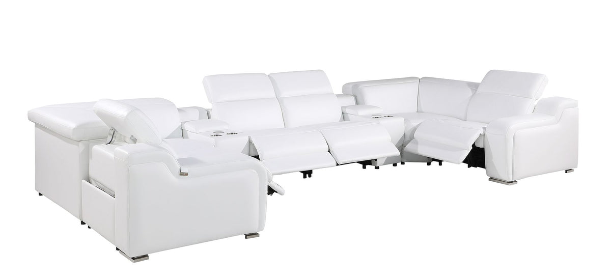 1116 Divanitalia 8-Piece U-Shaped Sectional Sofa in Top Grain Italian Leather with 4 Power Recliners & Power Headrests - White - SKU 1116-WHITE-8PC-4PWR-U-SECTIONAL-GROUP - view 5