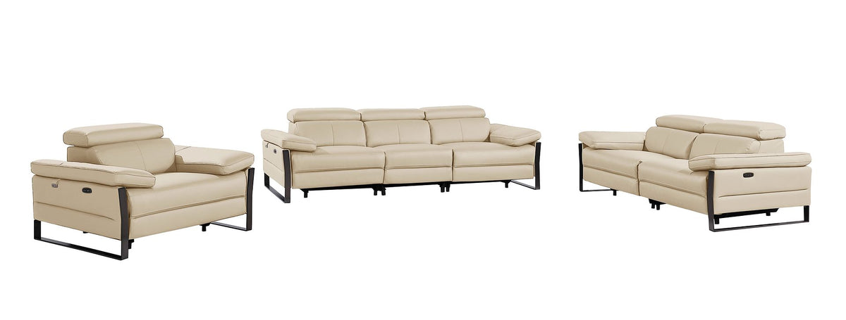1246 Divanitalia Modular Power Dual Reclining Sofa, Loveseat, and Chair Set with Power Headrests - Top Grain Italian Leather - Beige - SKU 1246-BEIGE-6.5-HT-3PC - view 3