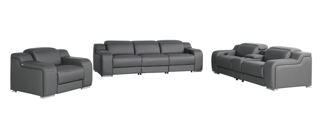 1116 Divanitalia 7-Piece Modular Power Reclining Sofa, Loveseat & Chair Set in Top Grain Italian Leather with 6 Power Recliners & Power Headrests - Dark Grey - SKU 1116-DK_GREY-7.6-HT-3PC - view 3