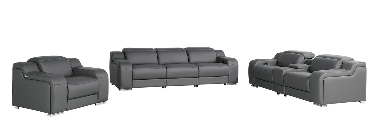 1116 Divanitalia 7-Piece Modular Power Reclining Sofa, Loveseat & Chair Set in Top Grain Italian Leather with 6 Power Recliners & Power Headrests - Dark Grey - SKU 1116-DK_GREY-7.6-HT-3PC - view 3