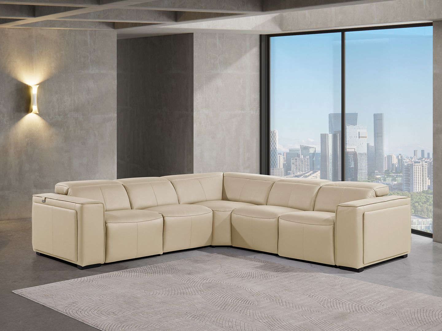 1224 Divanitalia 5-Piece L-Shaped Sectional Sofa in Top Grain Italian Leather with 3 Power Recliners & Power Headrests - Beige