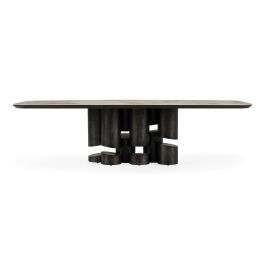 Finsbury - Modern Ceramic + Dark Grey Brass Oval Dining Table