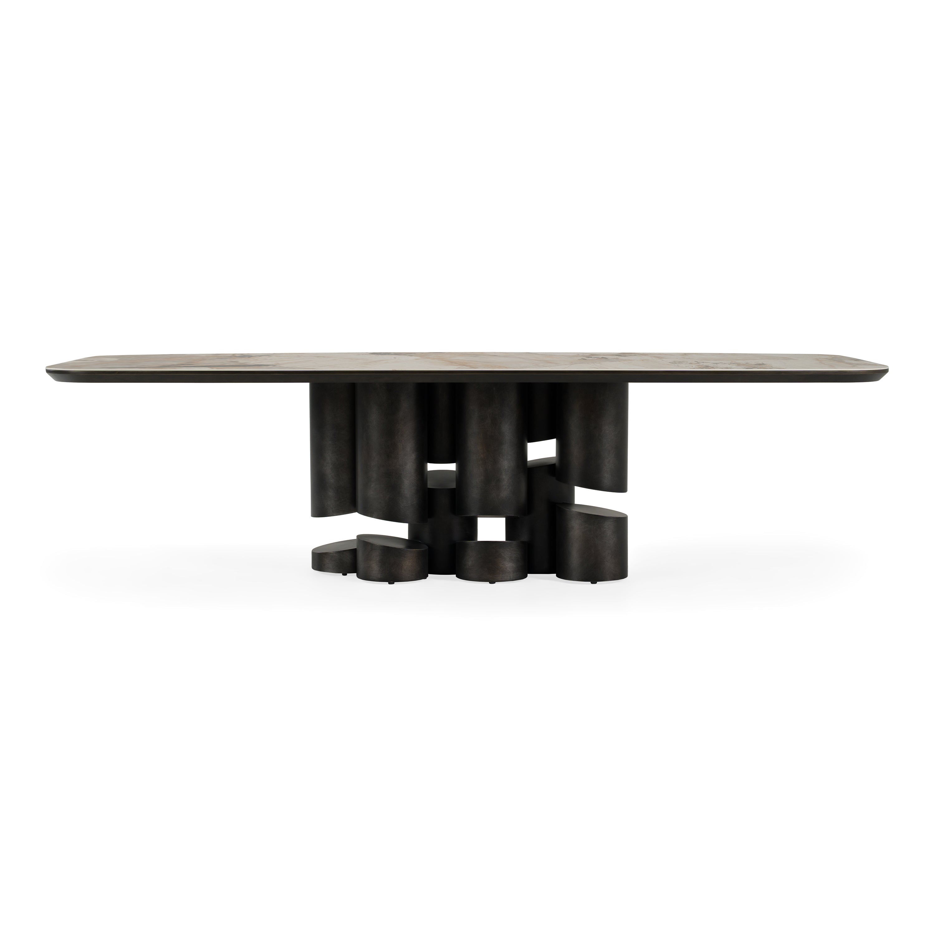 Finsbury - Modern Ceramic + Dark Grey Brass Oval Dining Table