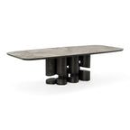 Finsbury - Modern Ceramic + Dark Grey Brass Oval Dining Table
