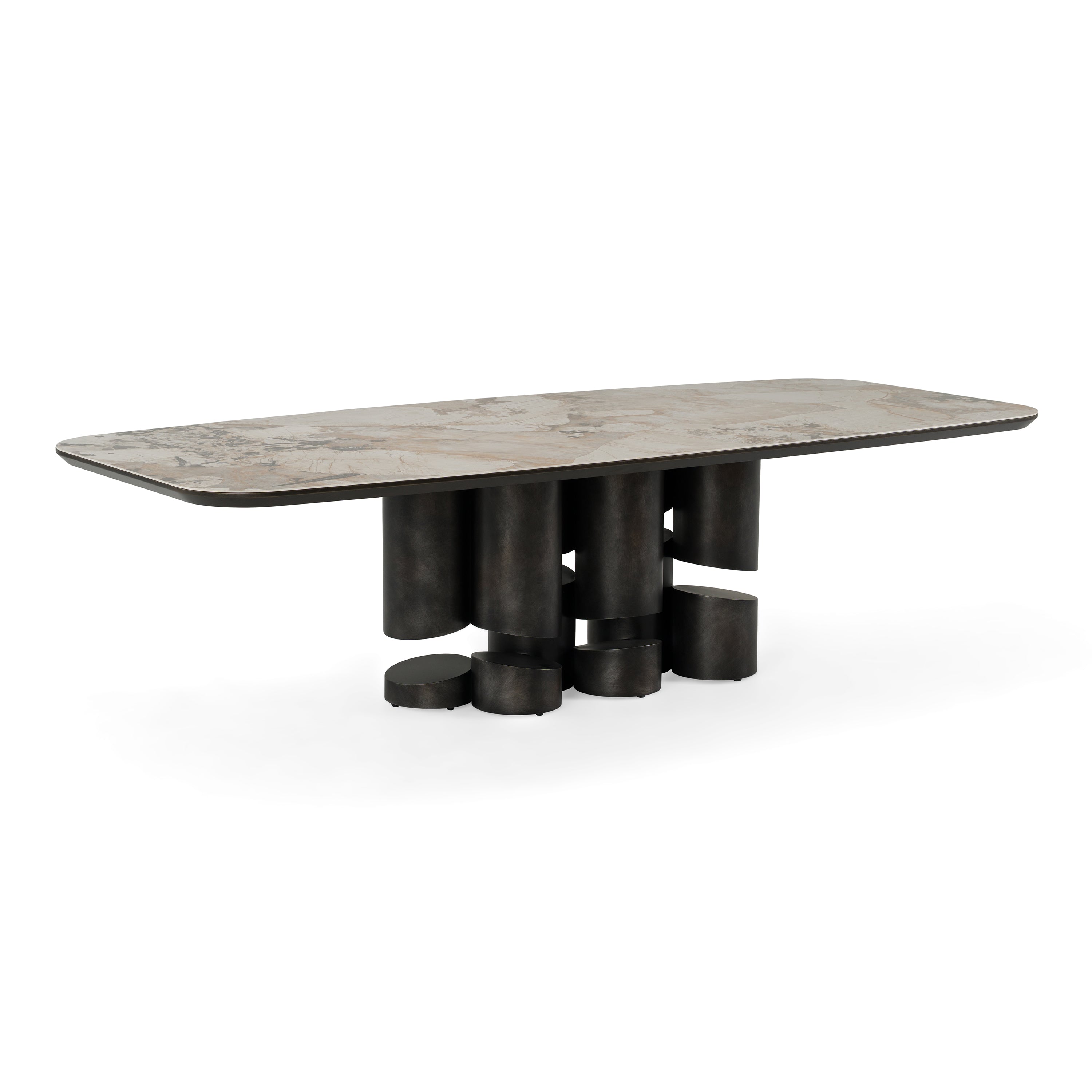 Finsbury - Modern Ceramic + Dark Grey Brass Oval Dining Table