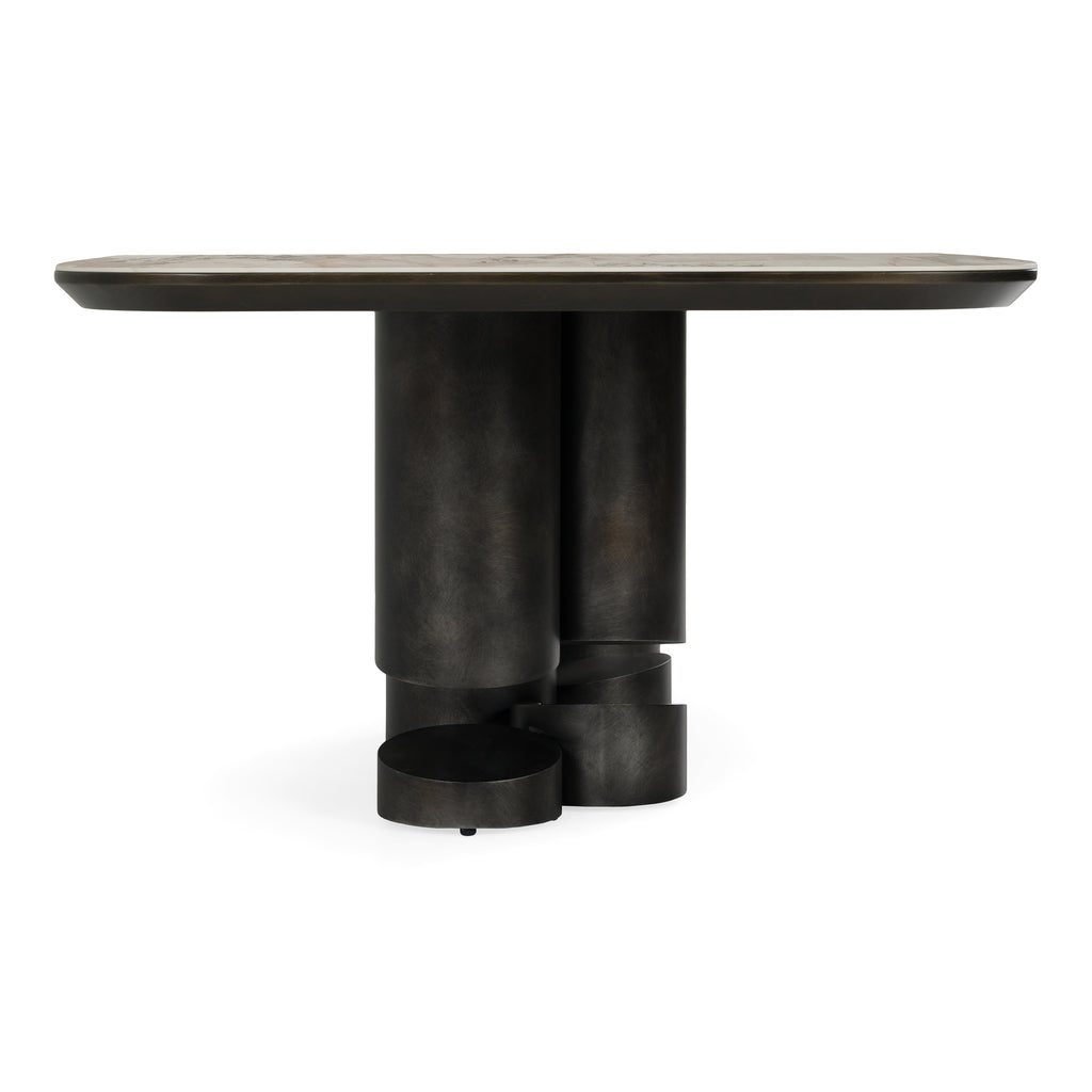 Finsbury - Modern Ceramic + Dark Grey Brass Oval Dining Table