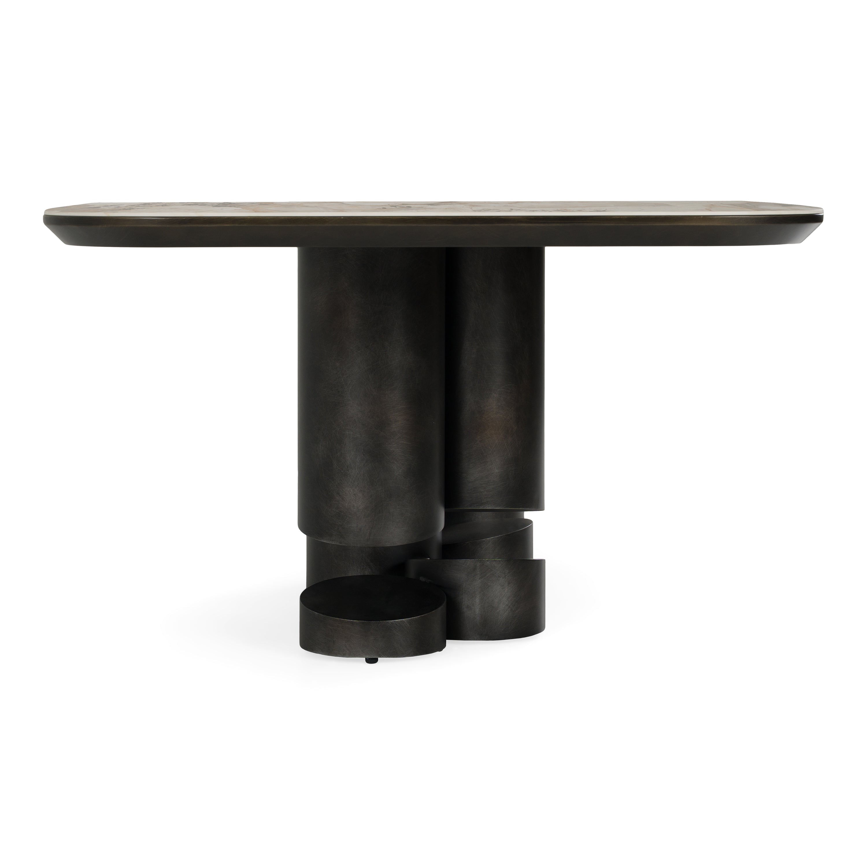 Finsbury - Modern Ceramic + Dark Grey Brass Oval Dining Table