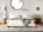 Fleury - Contemporary Cream Fabric and Walnut Bed - Contemporary Cream Fabric and Walnut Bed - Eastern King