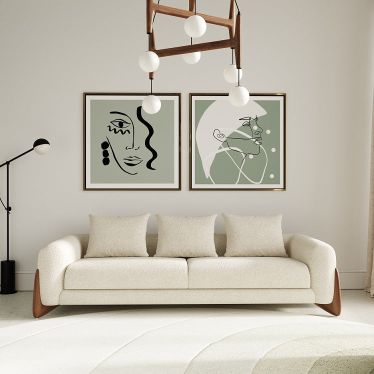 Fleury - Contemporary Cream Fabric and Walnut Sofa