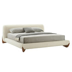 Fleury - Contemporary Cream Fabric and Walnut Bed - Contemporary Cream Fabric and Walnut Bed