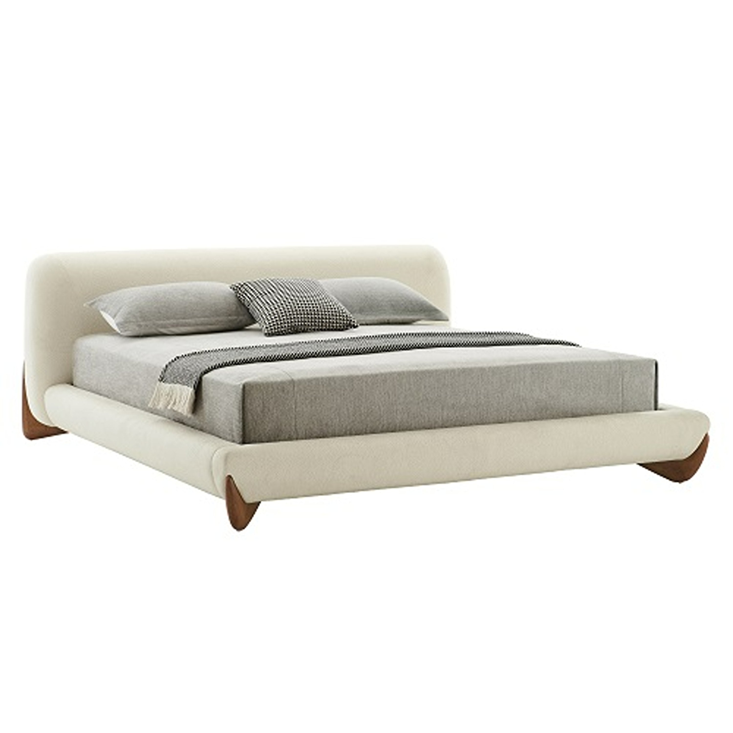 Fleury - Contemporary Cream Fabric and Walnut Bed - Contemporary Cream Fabric and Walnut Bed
