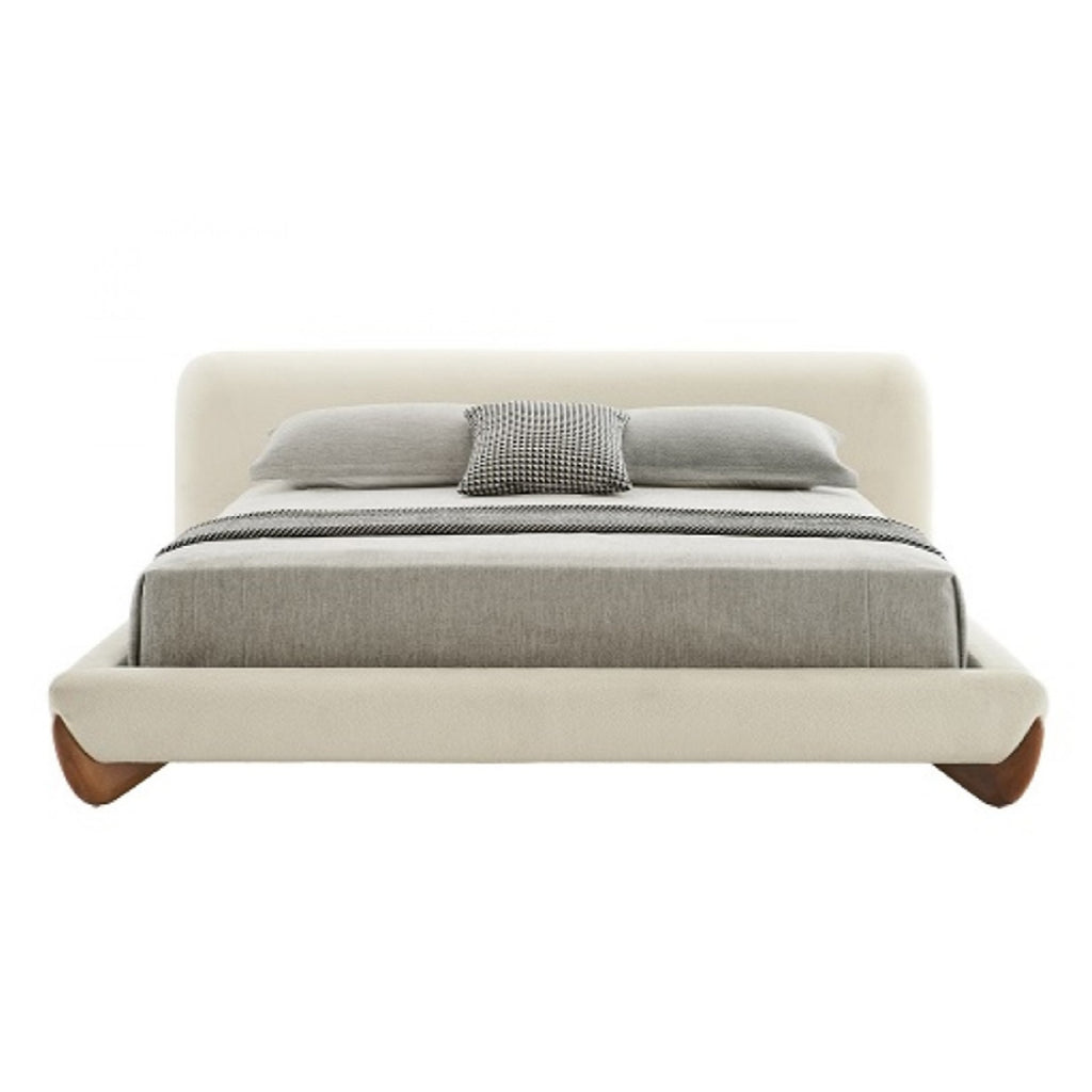 Fleury - Contemporary Cream Fabric and Walnut Bed - Contemporary Cream Fabric and Walnut Bed