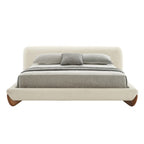 Fleury - Contemporary Cream Fabric and Walnut Bed - Contemporary Cream Fabric and Walnut Bed