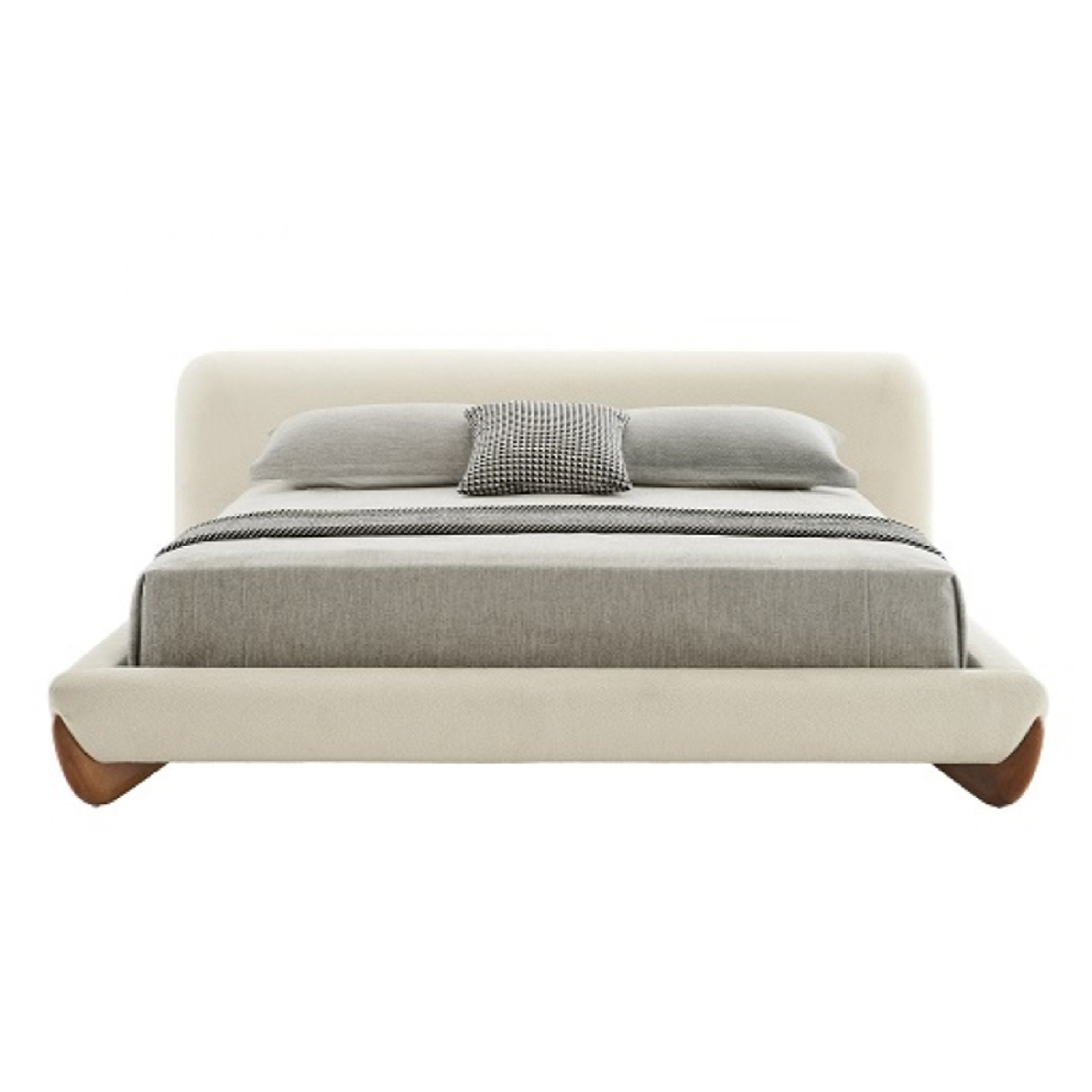 Fleury - Contemporary Cream Fabric and Walnut Bed - Contemporary Cream Fabric and Walnut Bed