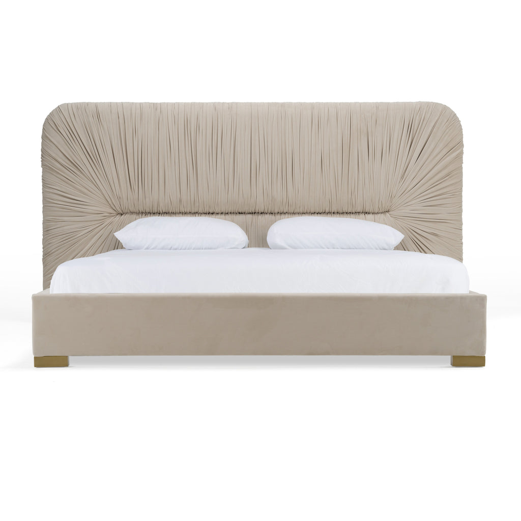 Florence - Modern Beige Velvet + Gold Bed - Modern Beige Velvet + Gold Bed
