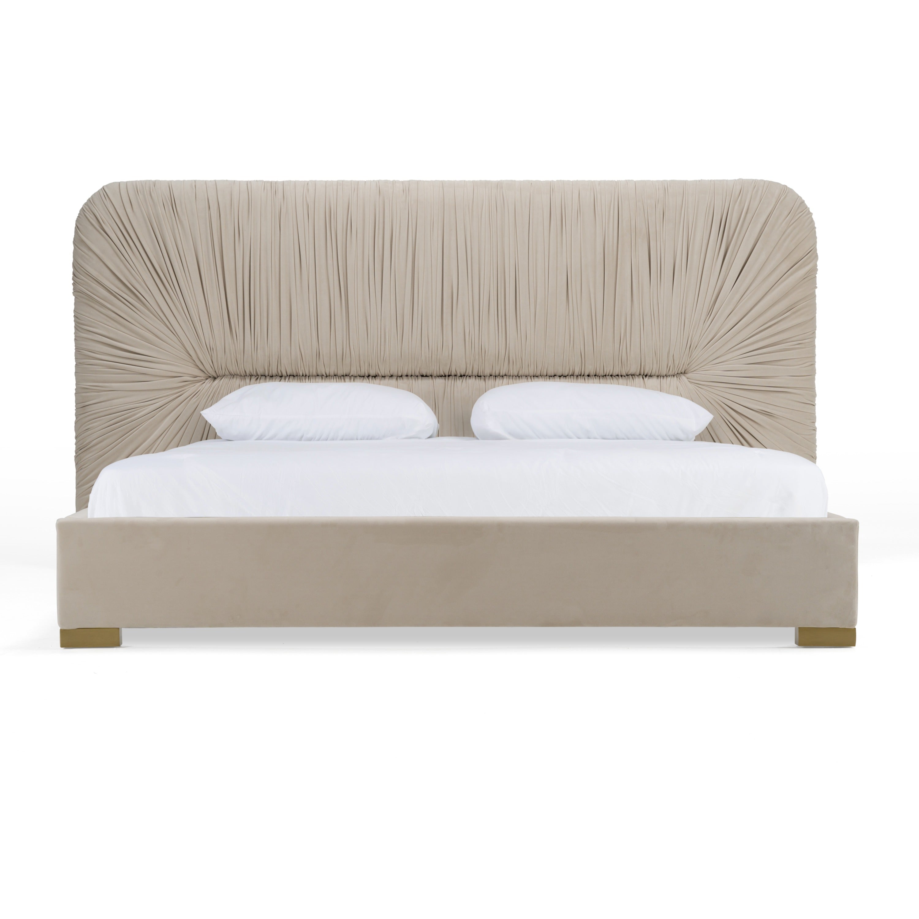 Florence - Modern Beige Velvet + Gold Bed - Modern Beige Velvet + Gold Bed