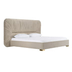 Florence - Modern Beige Velvet + Leatherette Bedroom Set - Modern Beige Velvet + Leatherette Bedroom Set