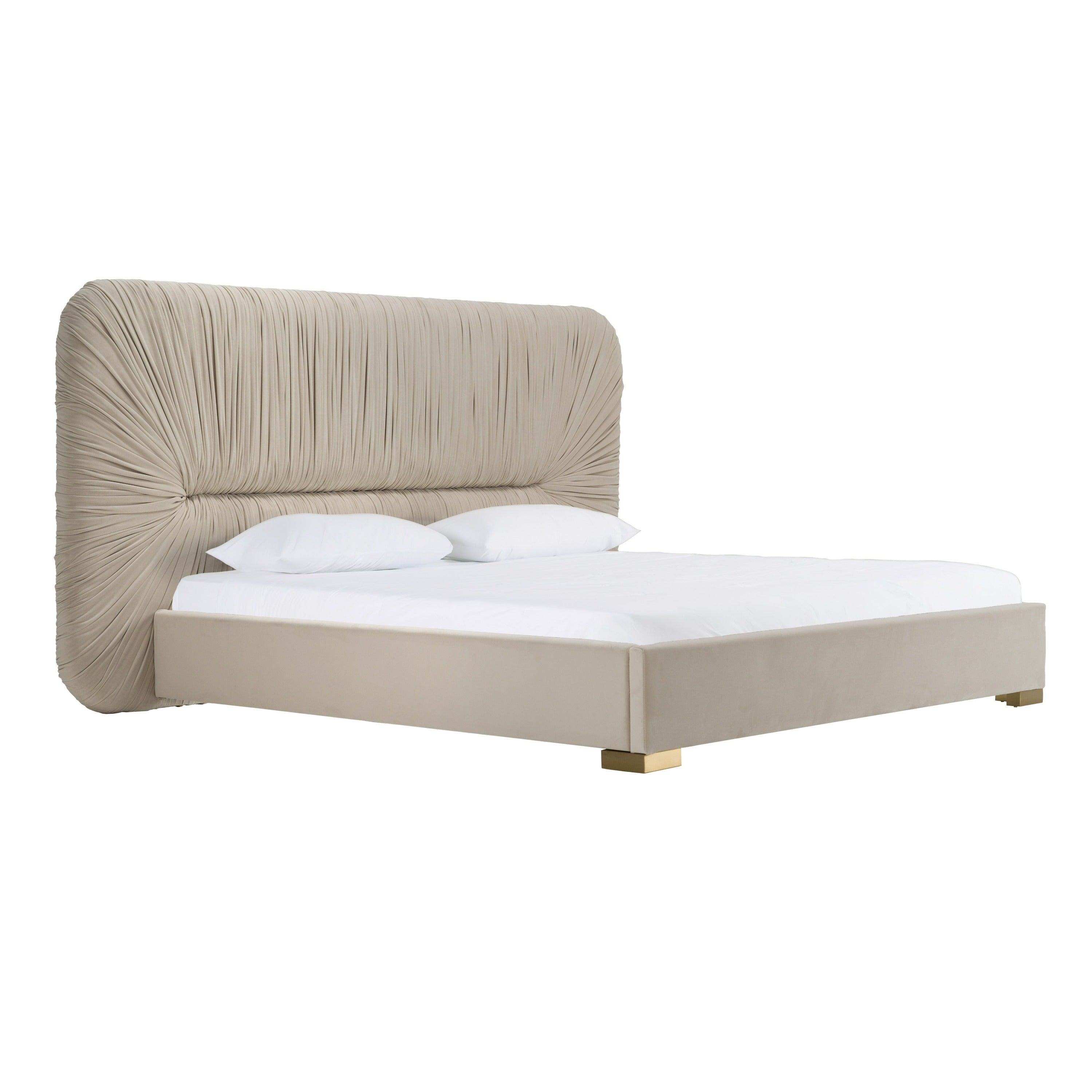 Florence - Modern Beige Velvet + Leatherette Bedroom Set - Modern Beige Velvet + Leatherette Bedroom Set