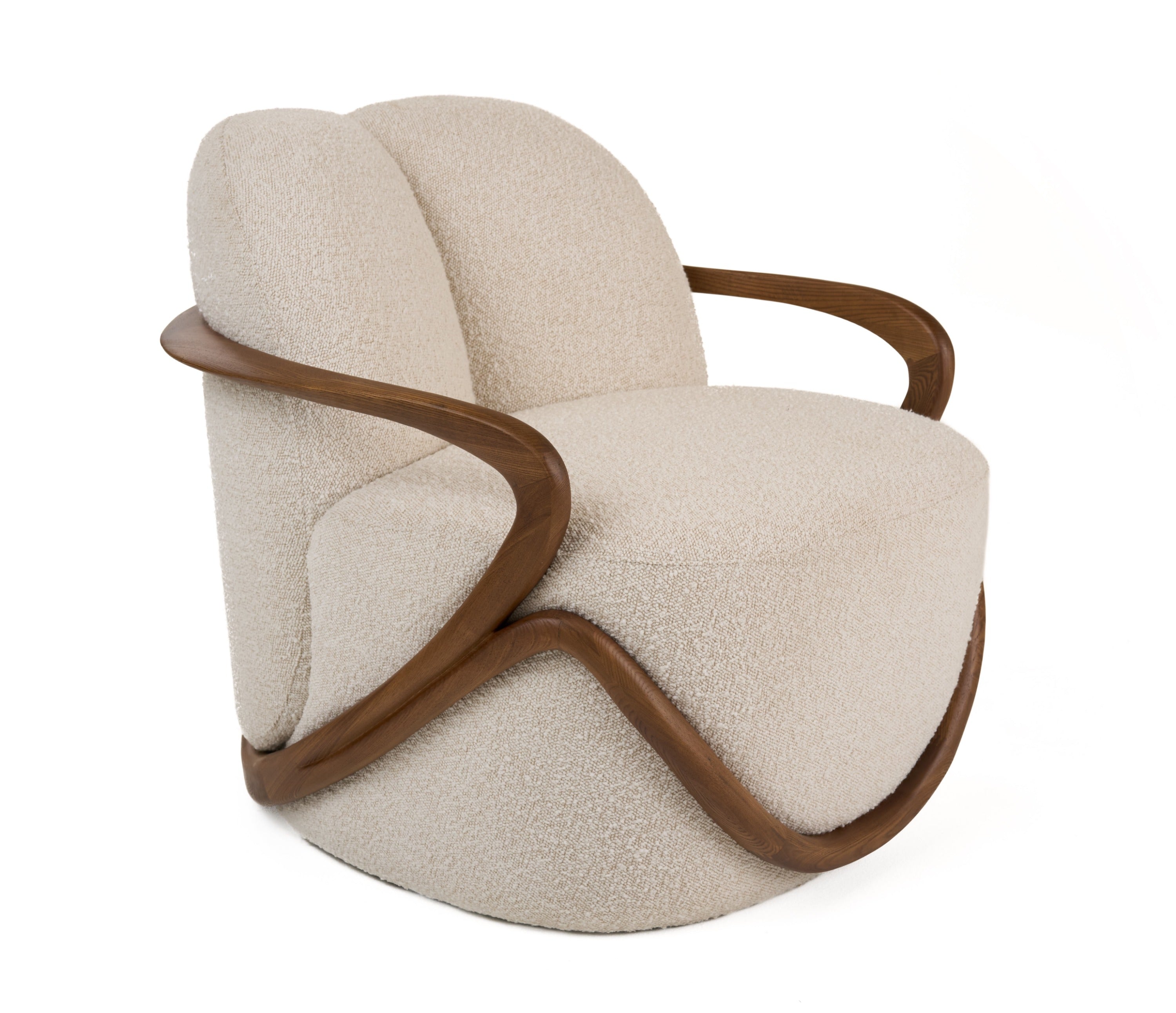 Modrest Fortuna - Mid-Century Modern Off-White Fabric + Walnut Accent Chair