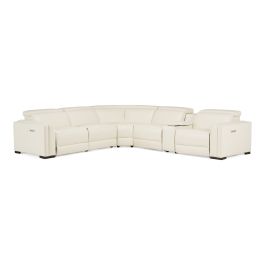 Frazier - Modern White Leather Sectional Sofa with 3 Recliners + Console
