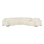 Frazier - Modern White Leather Sectional Sofa with 3 Recliners + Console