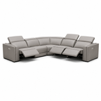 Frazier - Modern Light Grey Leather Sectional Sofa with 3 Recliners