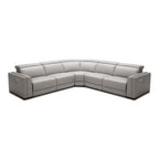 Frazier - Modern Light Grey Leather Sectional Sofa with 3 Recliners