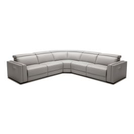 Frazier - Modern Light Grey Leather Sectional Sofa with 3 Recliners