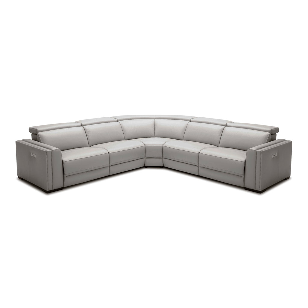 Frazier - Modern Light Grey Leather Sectional Sofa with 3 Recliners