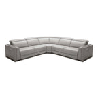 Frazier - Modern Light Grey Leather Sectional Sofa with 3 Recliners