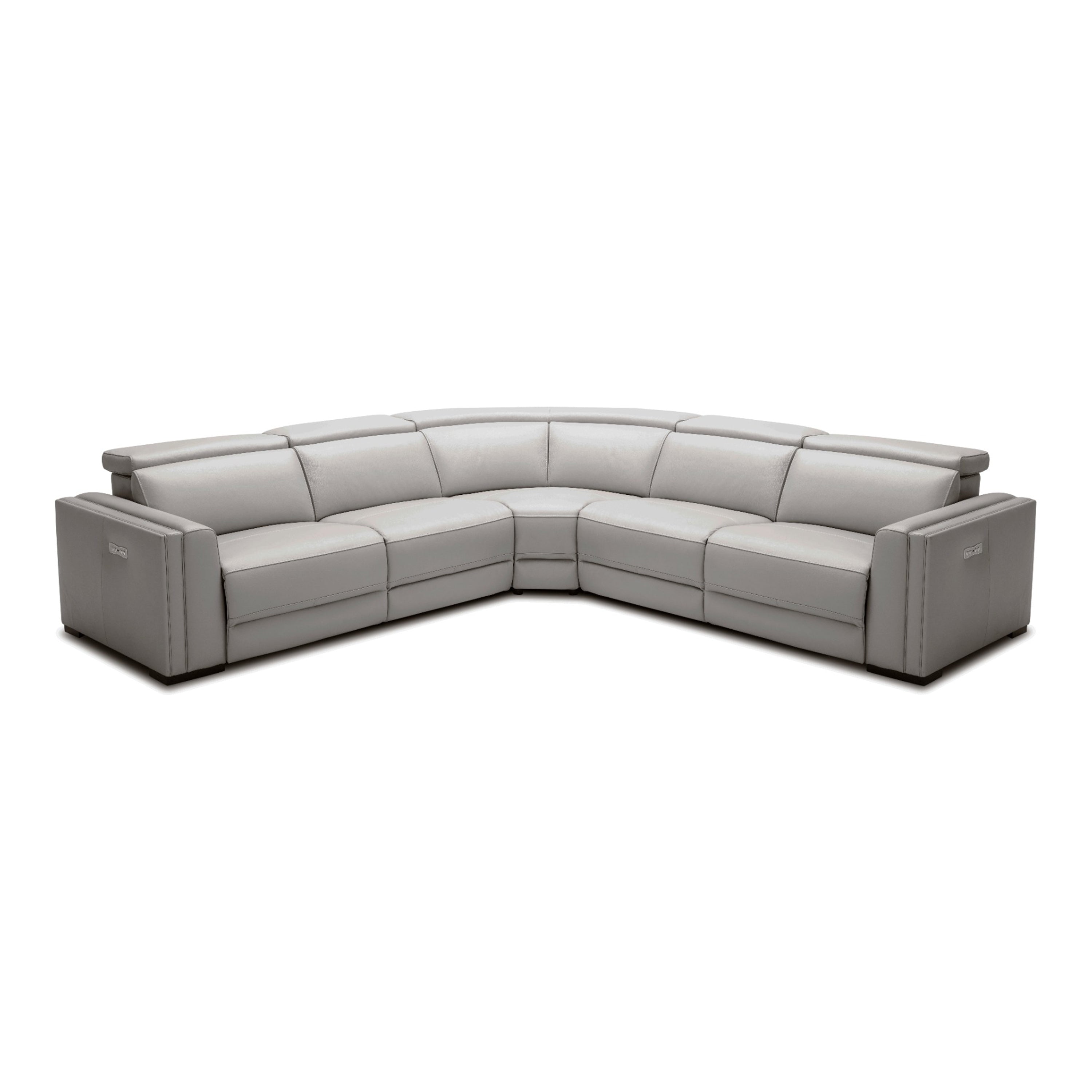 Frazier - Modern Light Grey Leather Sectional Sofa with 3 Recliners