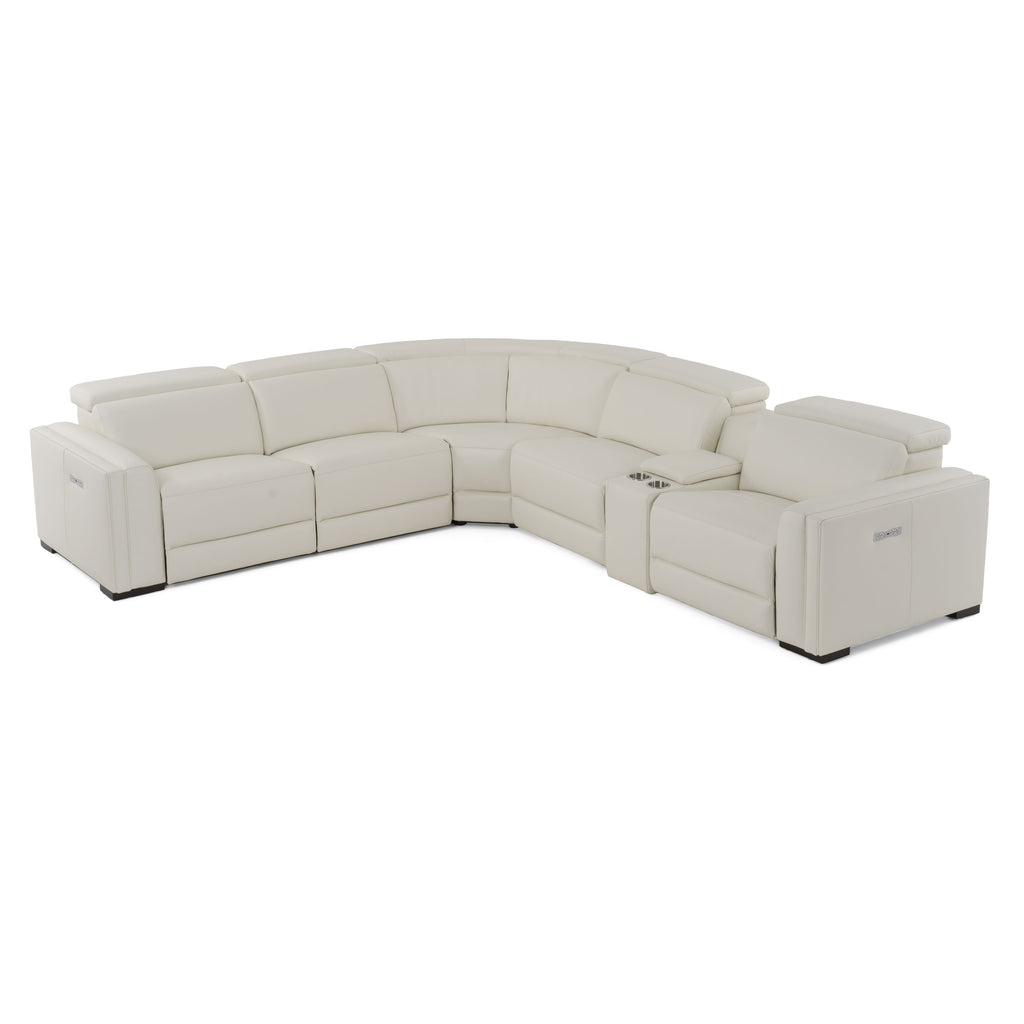 Frazier - Modern White Leather Sectional Sofa with 3 Recliners + Console