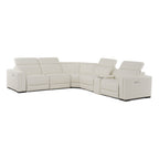 Frazier - Modern White Leather Sectional Sofa with 3 Recliners + Console