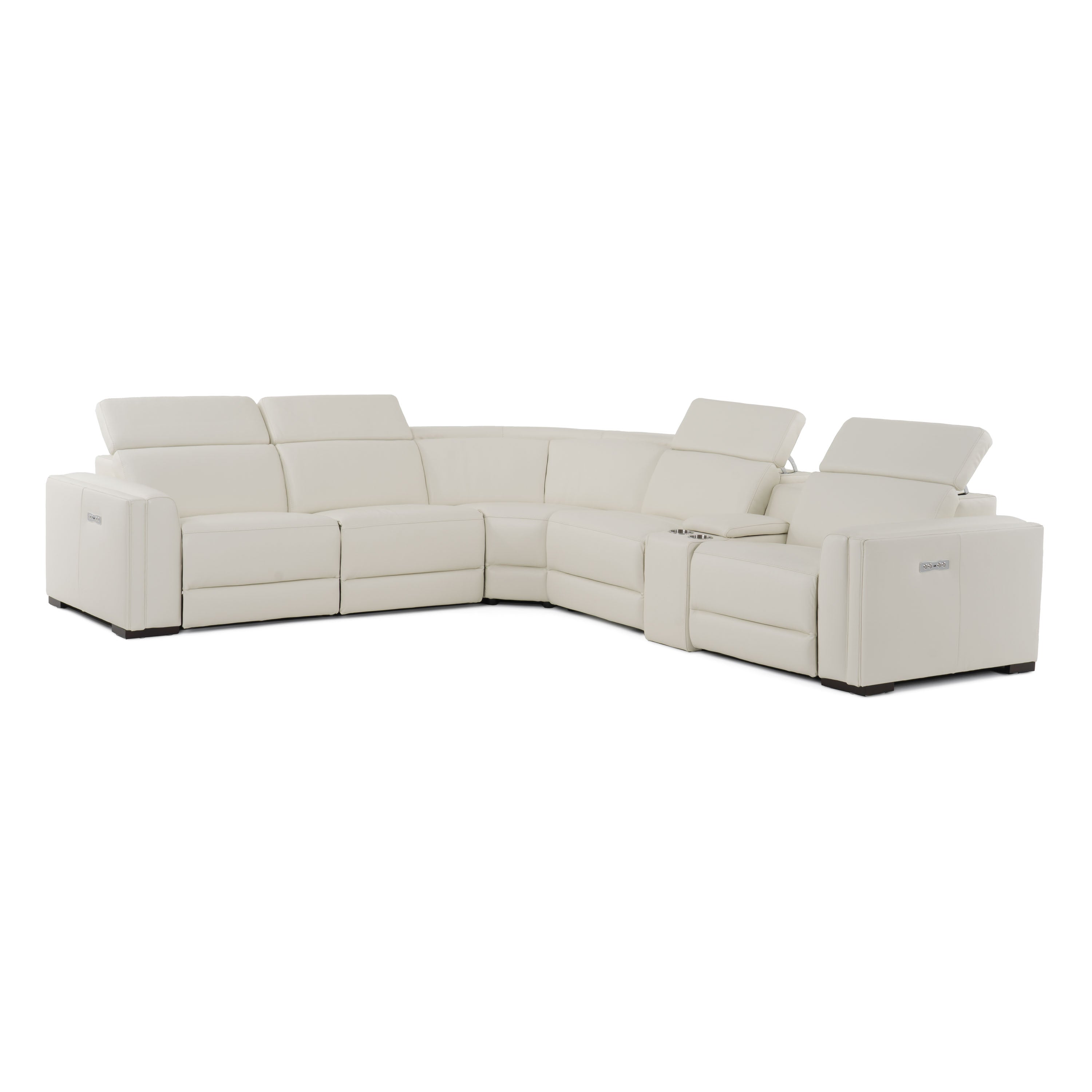 Frazier - Modern White Leather Sectional Sofa with 3 Recliners + Console