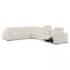Frazier - Modern White Leather Sectional Sofa with 3 Recliners + Console