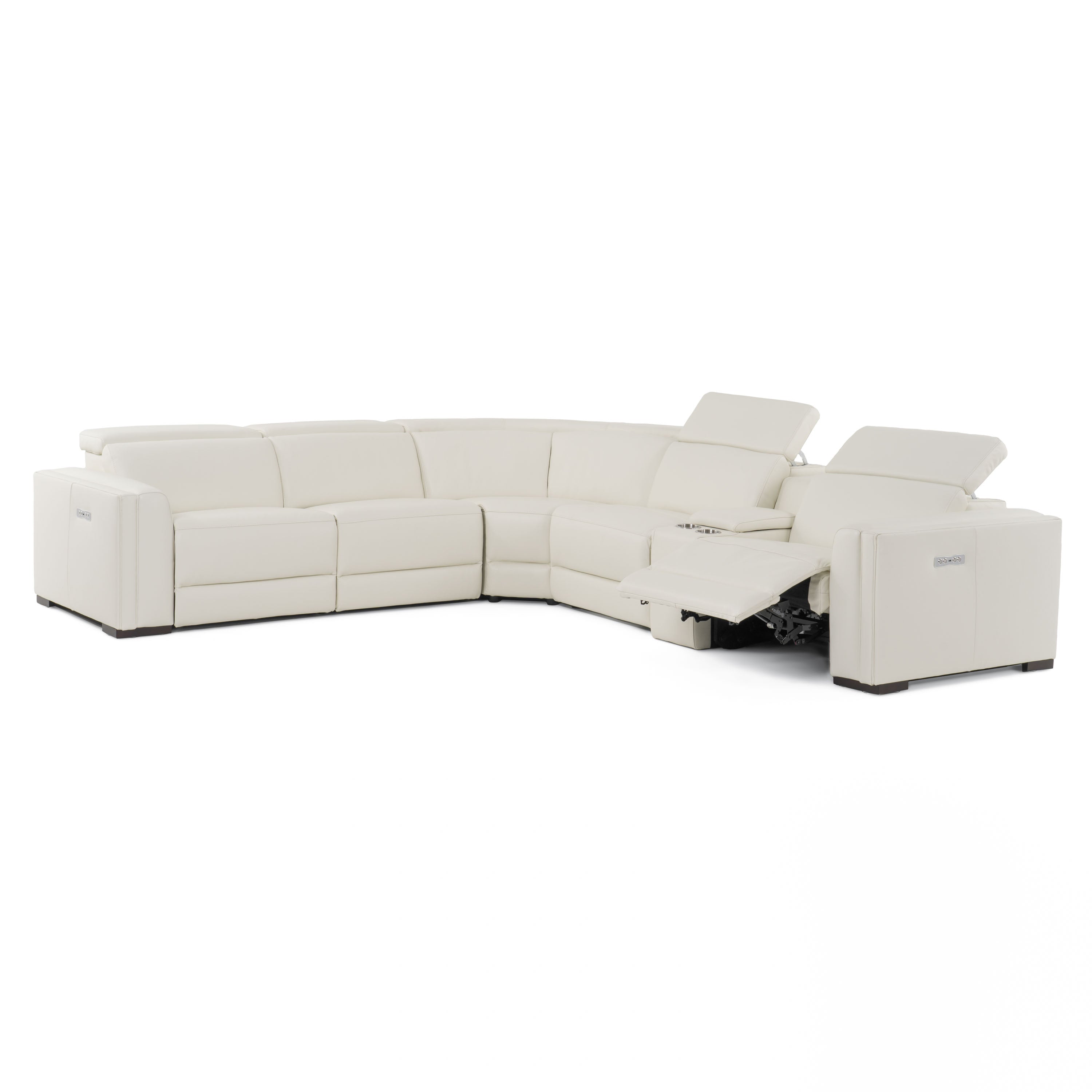 Frazier - Modern White Leather Sectional Sofa with 3 Recliners + Console