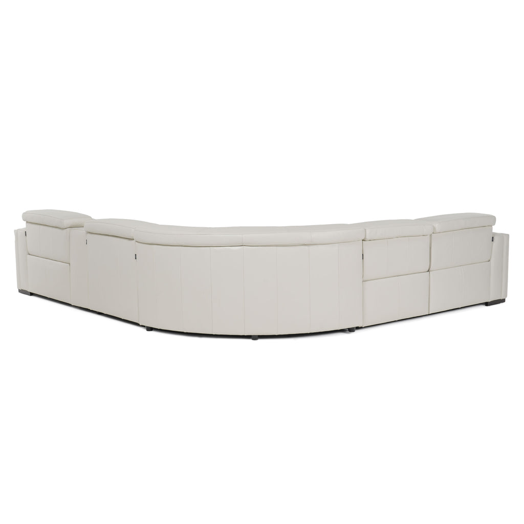 Frazier - Modern White Leather Sectional Sofa with 3 Recliners + Console